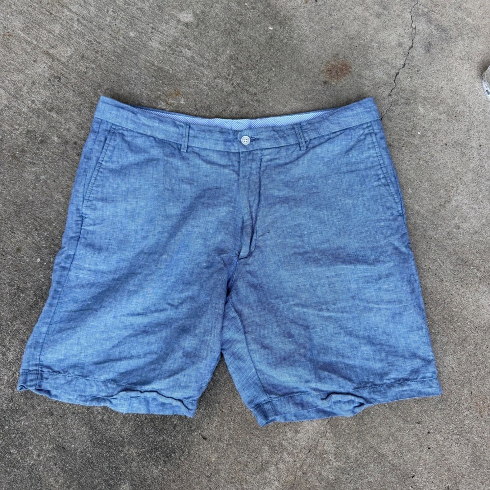 Peter Millar Mens Blue Linen Cotton Blend Shorts Preppy Size 36 Golf Casual